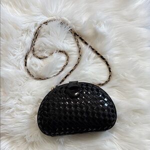 Chic Black Woven Clutch with Chain Strap